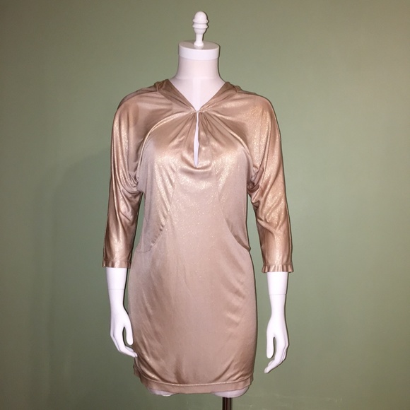 BCBGMAXAZRIA GOLD METALLIC JERSEY REVERSIBLE DRESS Size XS - Picture 5 of 16